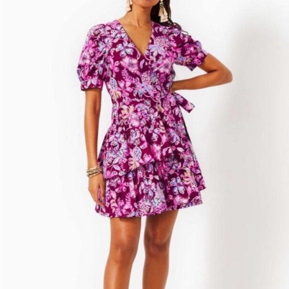 Lilly Pulitzer Dresses & Skirts - Lilly Pulitzer Sz 14 Amarena Cherry Alexandria Elbow Sleeve Cotton Wrap Dress